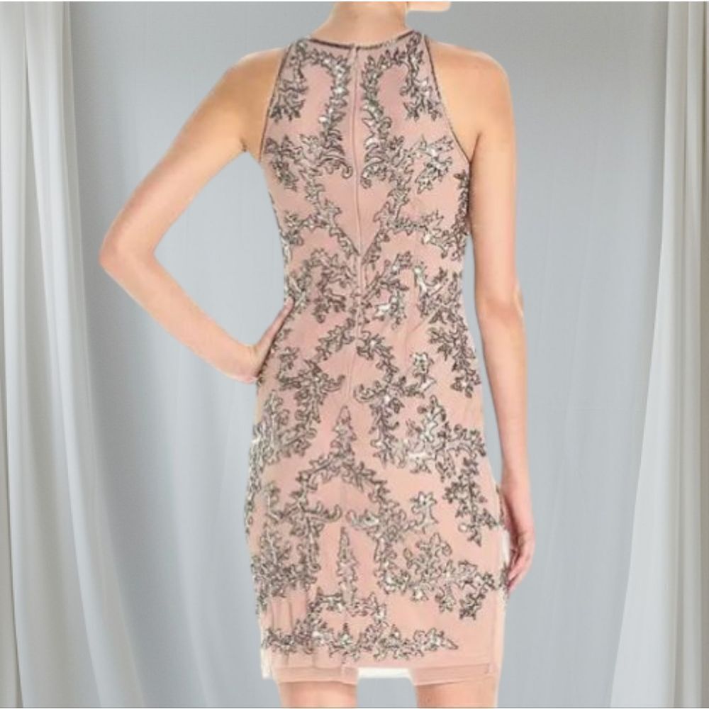 Adrianna Papell Embellished Chiffon Sheath Cocktail Dress Size 8 - Picture 3 of 16